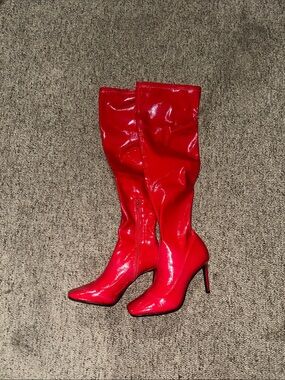 INC International Concepts Red Patent Over-the-Knee Stiletto Boots